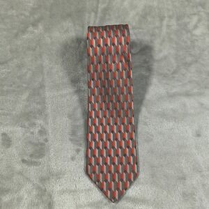 Vintage Christian Dior Tie Red Silver Geometric Abstract Silk 2.75x52 France